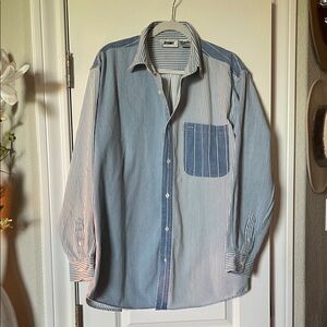 Gitano Blue & White Patchwork Stripe Button-Down Shirt